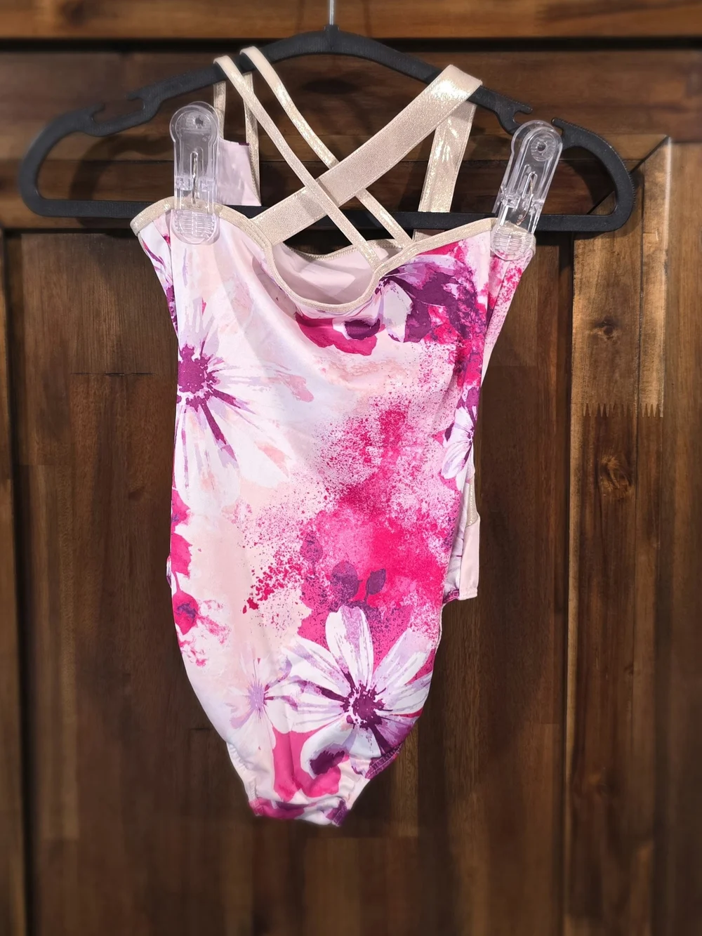 Justice Pink & Gold Floral One-Piece Leotard with Matching Leggings